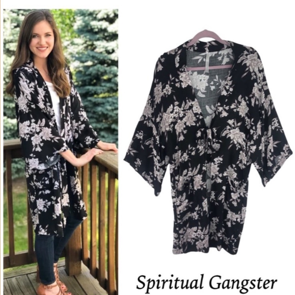 Spiritual Gangster Black and White Floral Kimono